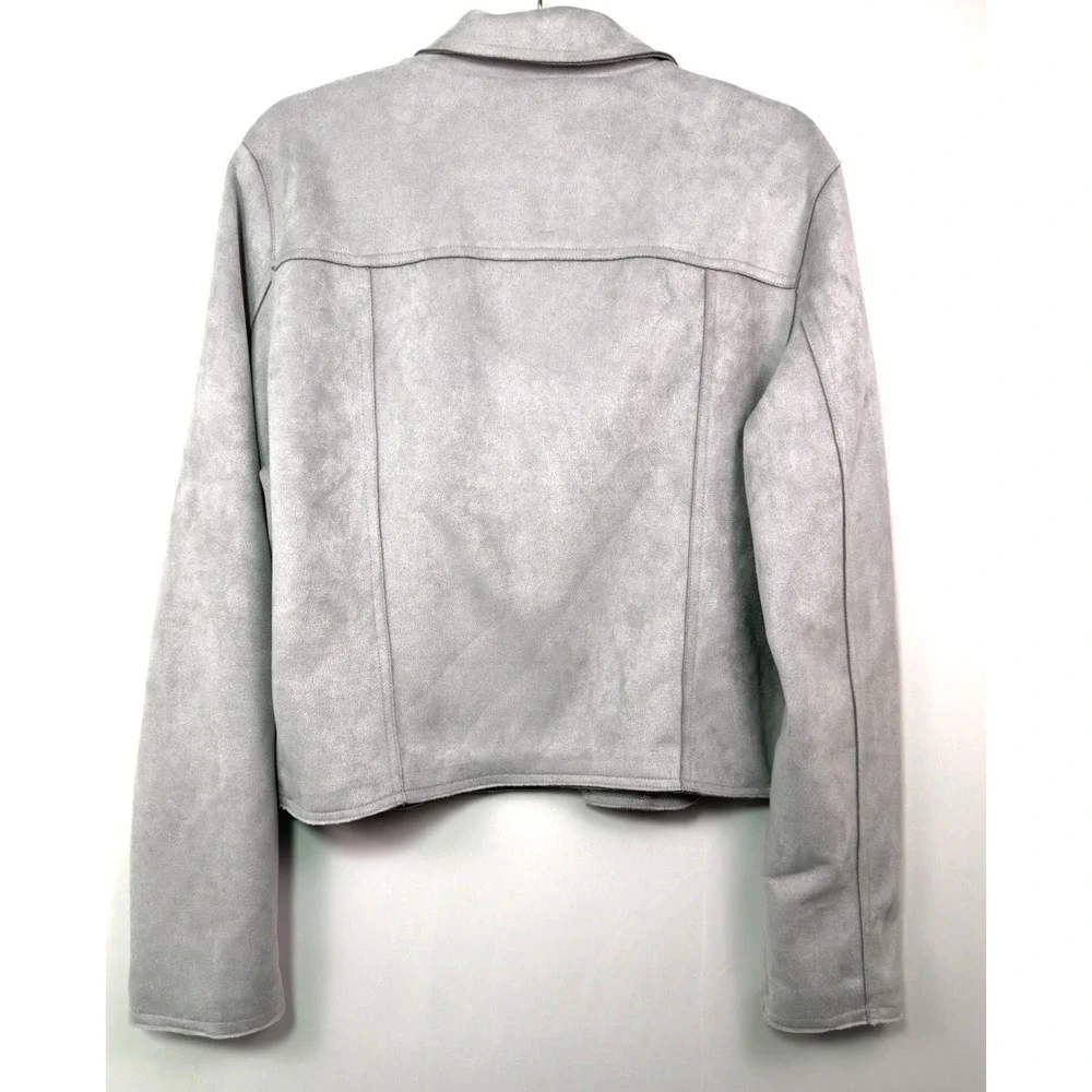 Anthropologie Womens‎ L Gray Faux Suede Moto Jacket Open Front NWT $150